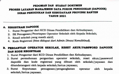 Pedoman Layanan Dapodik Provinsi Banten Tahun 2021